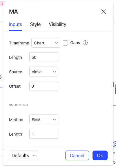 50 SMA settings for Golden / Death Crosses