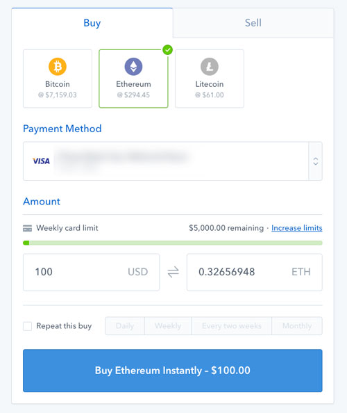 Buy ether from Coinbase