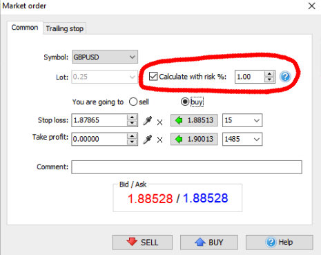 Calculate backtesting lot size with percent risk
