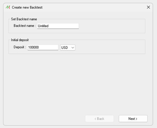 Create new backtest