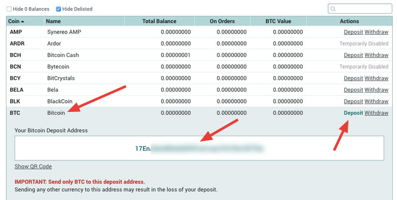 Deposit address