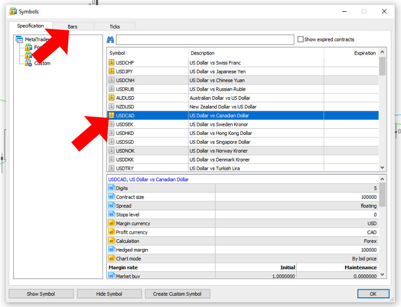 MT5 download bars