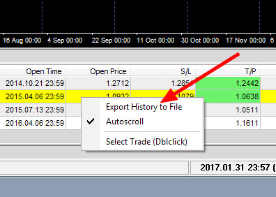 Export history to file