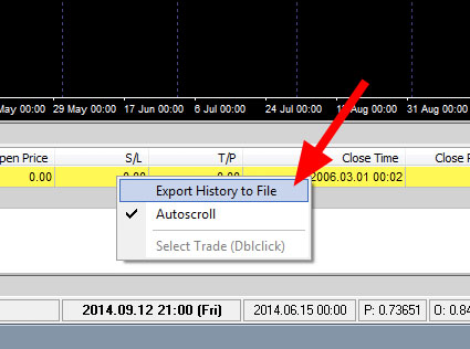Export Forex Tester data