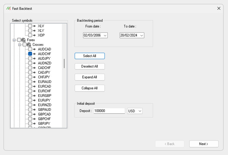 Fast backtest step 1