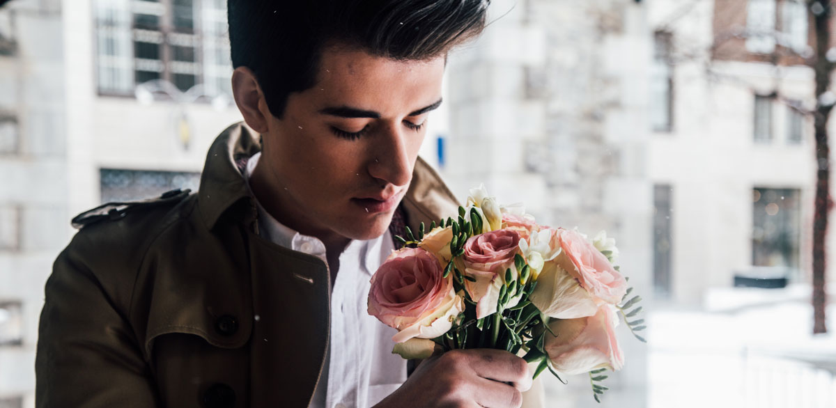 Man with flowers