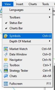MT5 menu - symbols settings