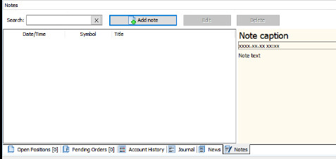 Notes section in Forex Tester 5