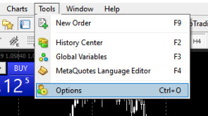 MetaTrader options menu
