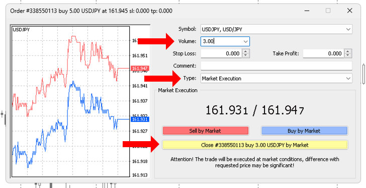Order modification window in MT4