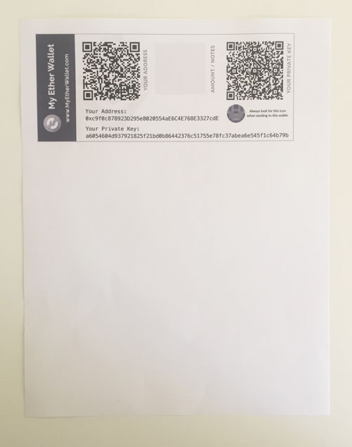 Paper wallet printout