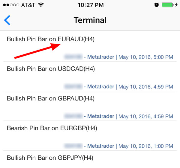 Pin bar alerts on iPhone