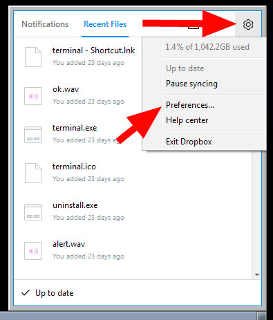 Dropbox preferences 