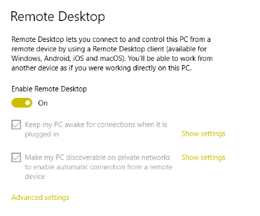 Turn on Remote Desktop