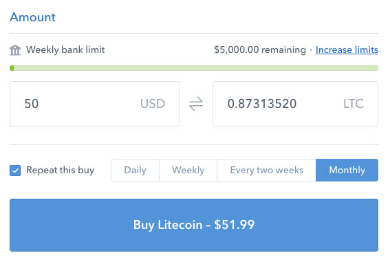 Litecoin monthly buy on Coinbase