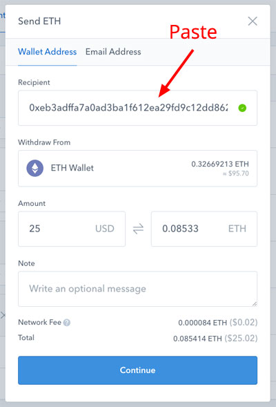 Send Ethereum to paper wallet