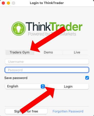 ThinkTrader login screen