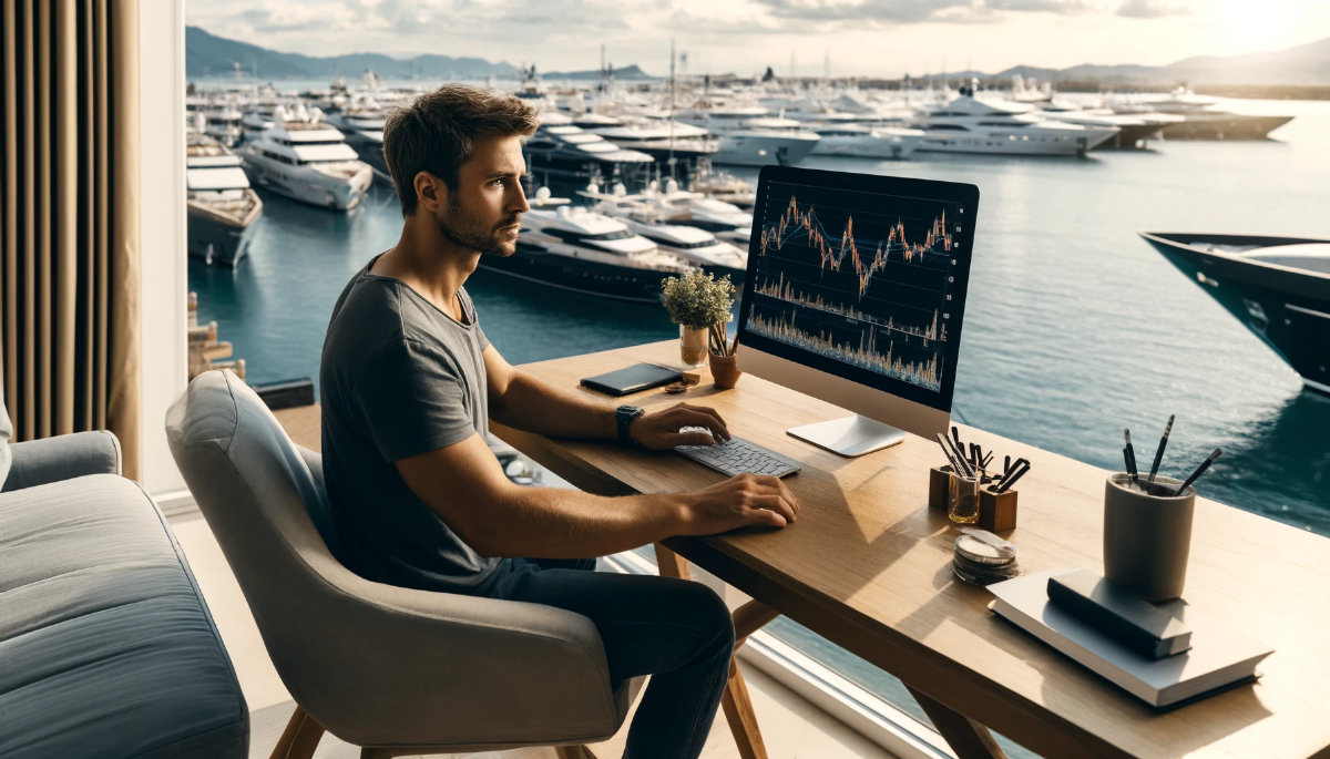 Trader at yacht harbor
