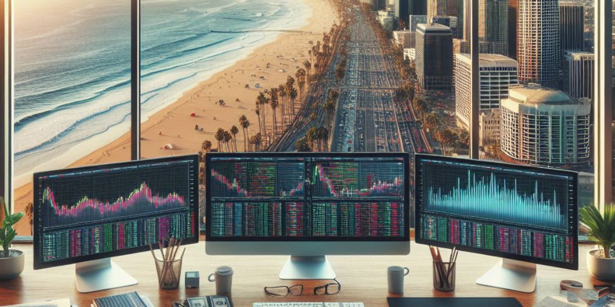 Trading desk overlooking the beach