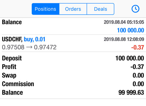 Trading history screen