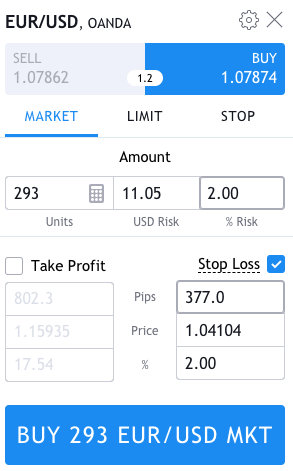 TradingView trade entry screen
