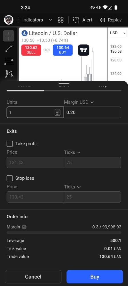 Trade entry on TradingView mobile