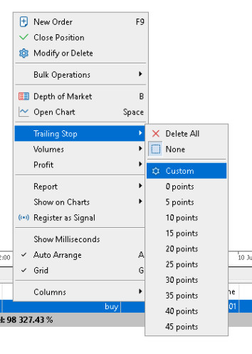 MetaTrader 4 set trailing stop loss