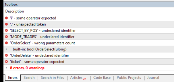 MT5 errors