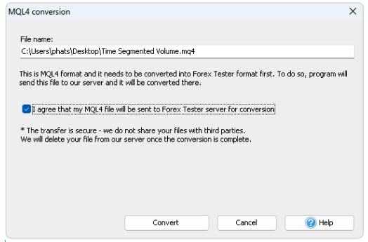 Send file to Forex Tester